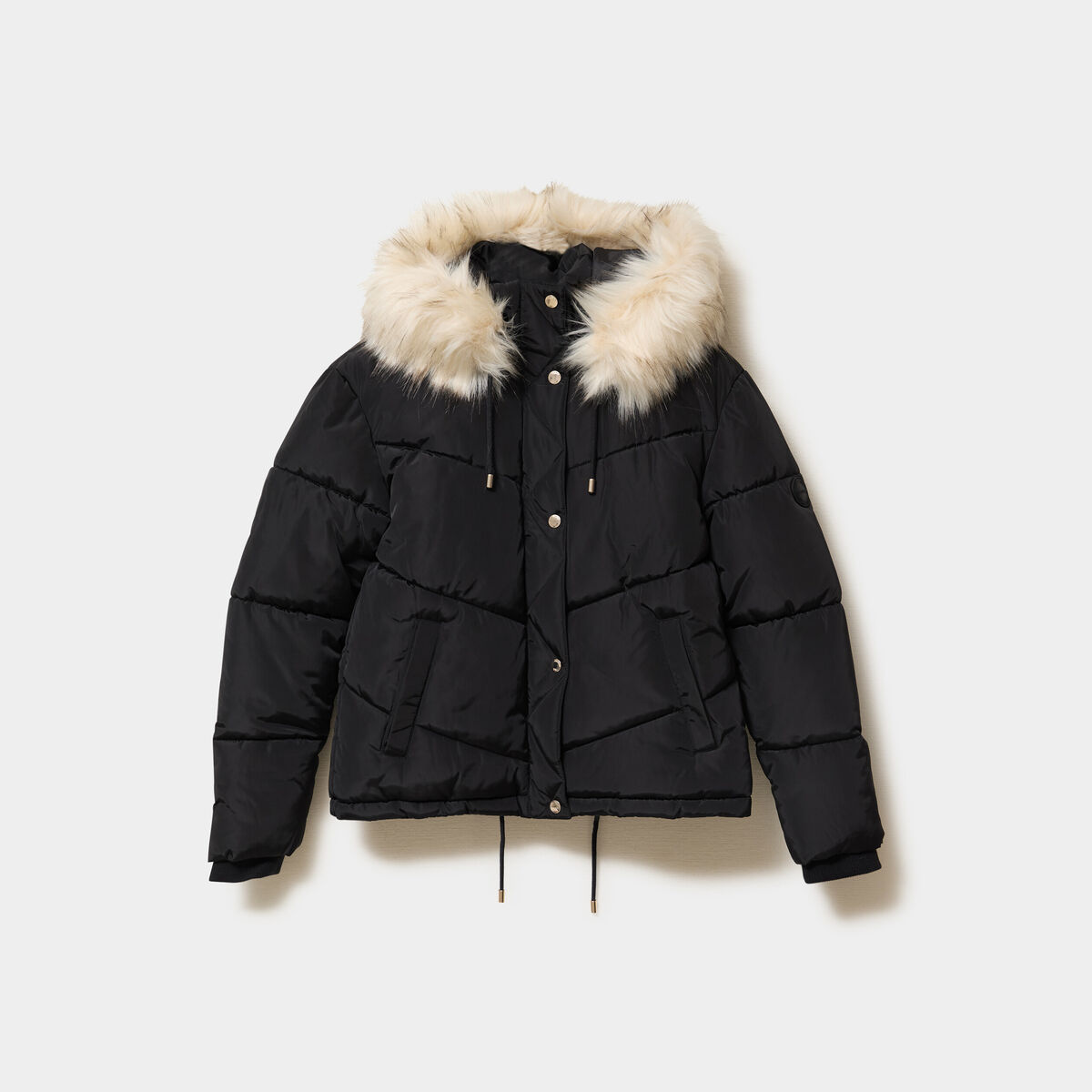 Doudoune doubl&eacute;e capuche fausse fourrure noir femme