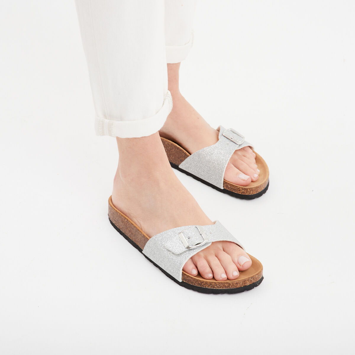 Mules gris argent femme
