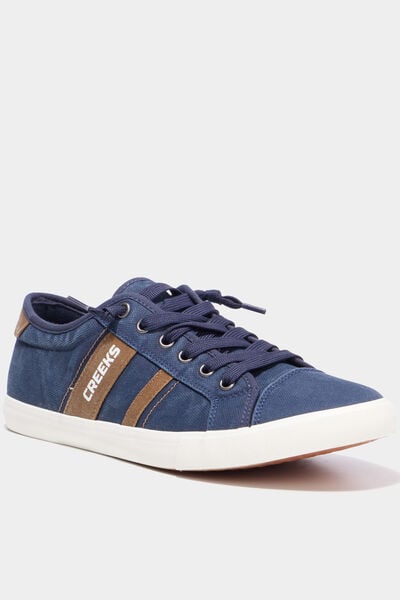 Baskets basses en toile effet denim bleu marine homme