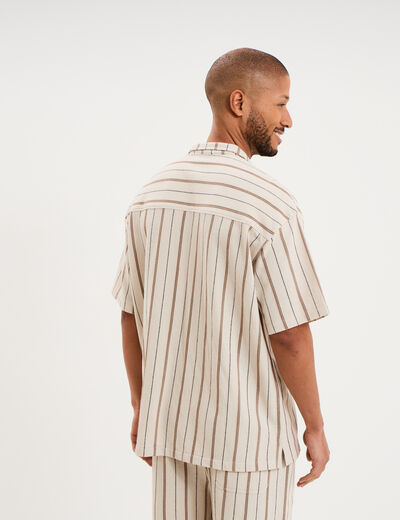 Chemise droite col cubain coton beige homme