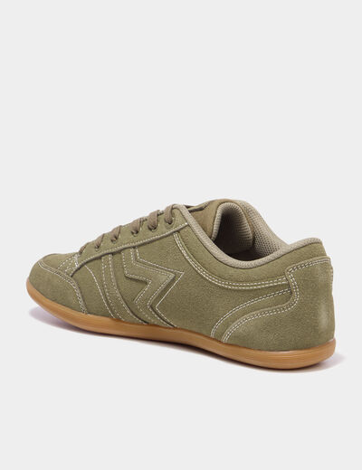 Tennis basses &agrave; lacets effet su&eacute;dine vert kaki homme