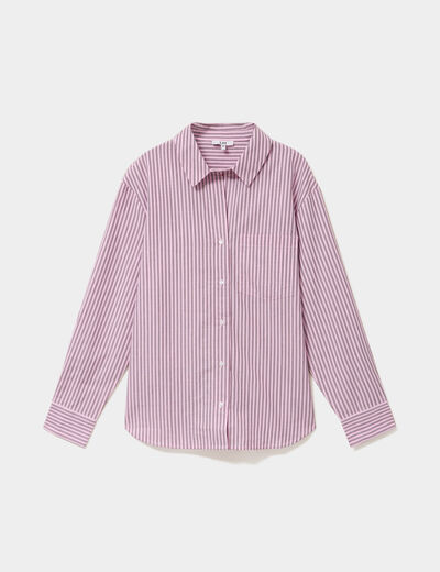 Chemise oversize 1 poche coton rose femme