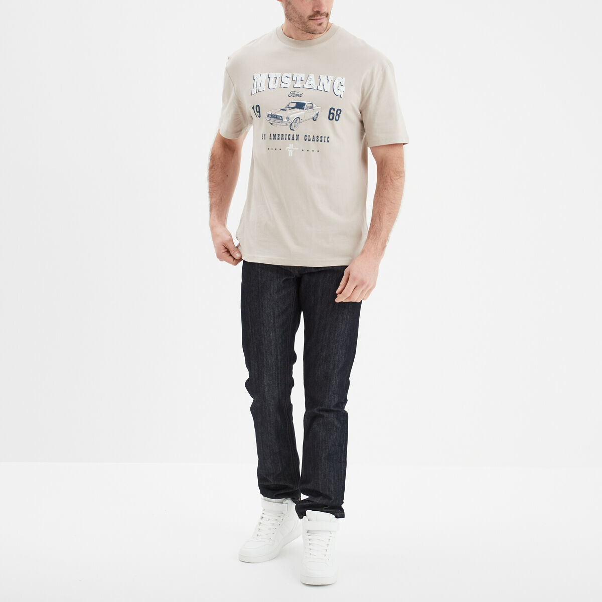 T-shirt manches courtes coton Mustang sable homme