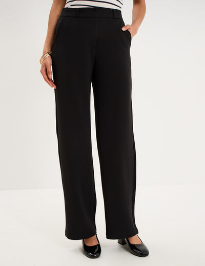 Pantalon effet cr&ecirc;pe large noir femme