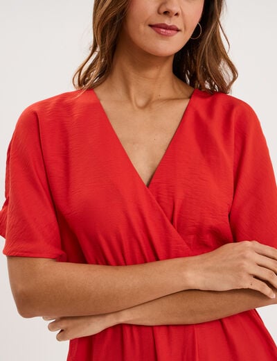 Robe longue col cache-coeur rouge femme