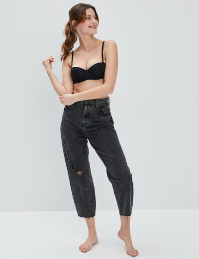 Soutien-gorge bandeau microfibre noir femme