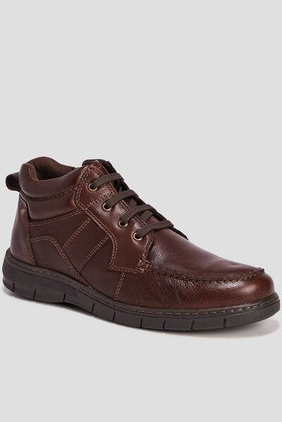 Bottines en cuir crantées à lacets marron homme