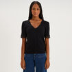 Blouse manches courtes col V dentelle noir femme