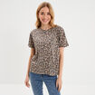 T-shirt coton col rond manches courtes beige fonce femme