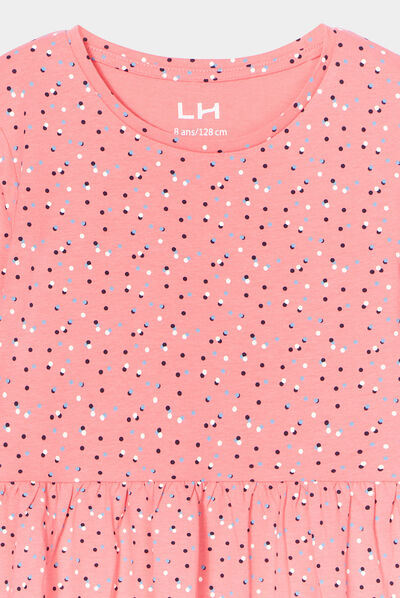 Robe trapèze manches longues coton rose fille