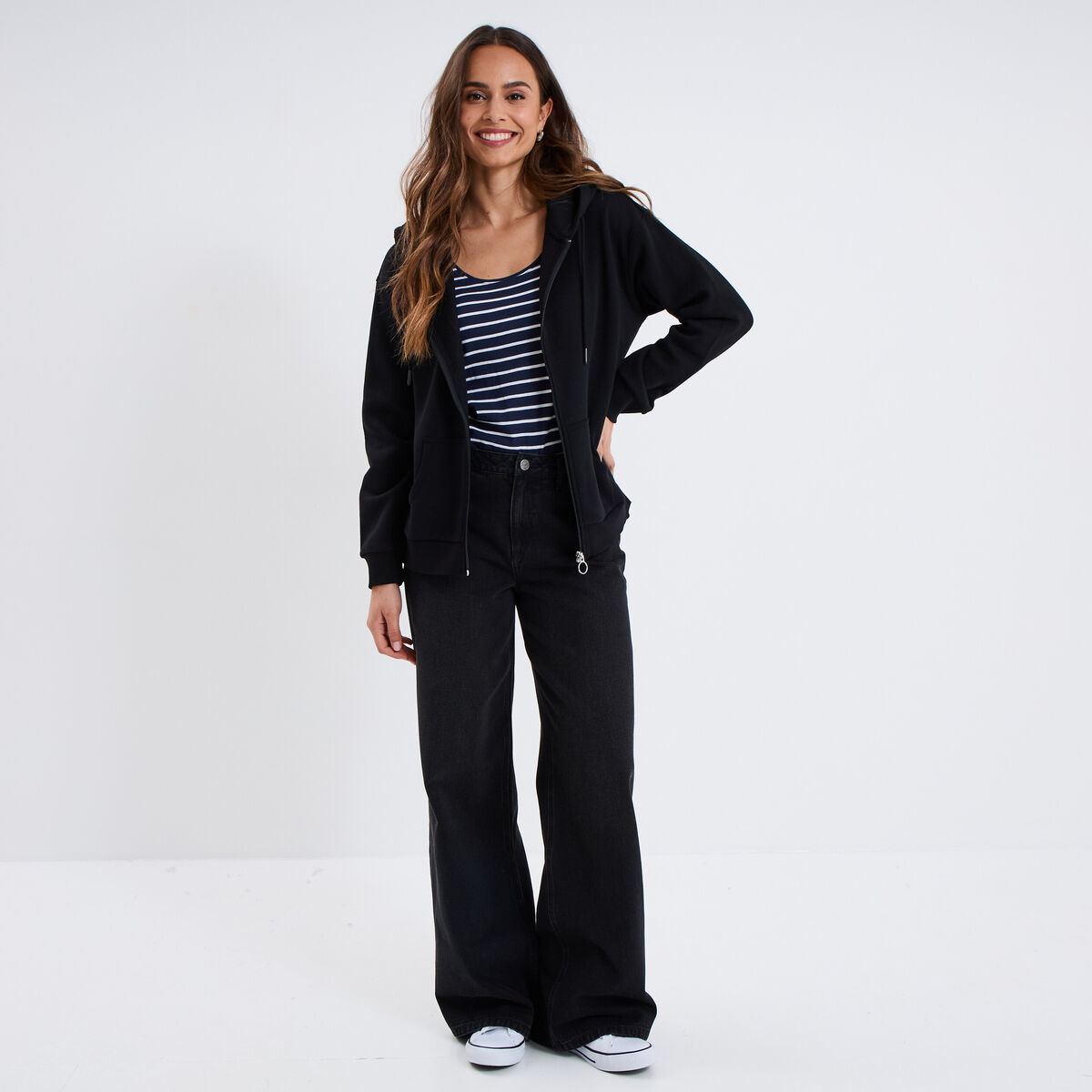 Débardeur à rayures bretelles larges bleu marine femme
