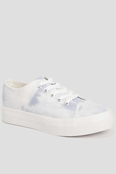 Tennis en toile basses à lacets bleu femme