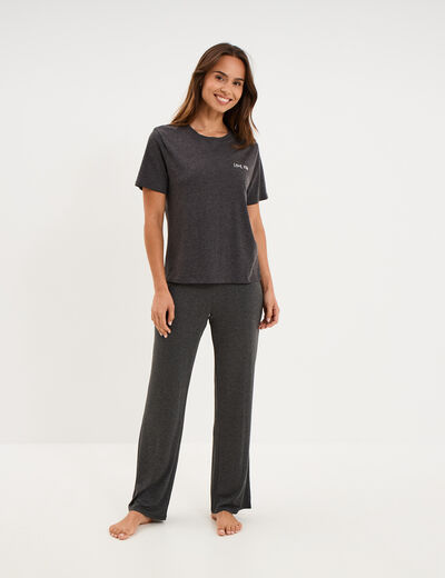 Pantalon fluide taille &eacute;lastiqu&eacute;e gris fonc&eacute; femme