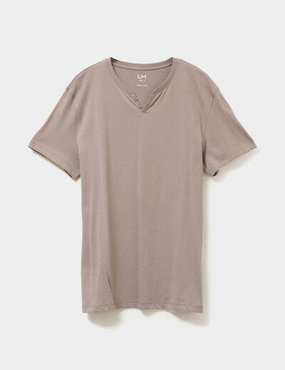 T-shirt manches courtes col tunisien gris homme