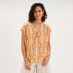 Blouse cr&eacute;pon manches courtes jaune ocre femme