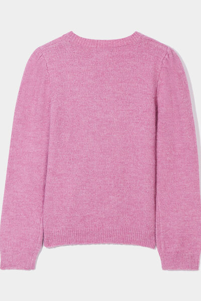 Pull droit col rond avec sequins violet fille