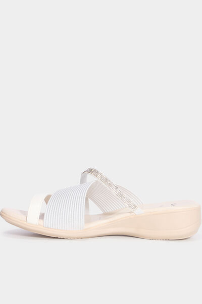 Mules brides crois&eacute;es &agrave; strass blanc femme