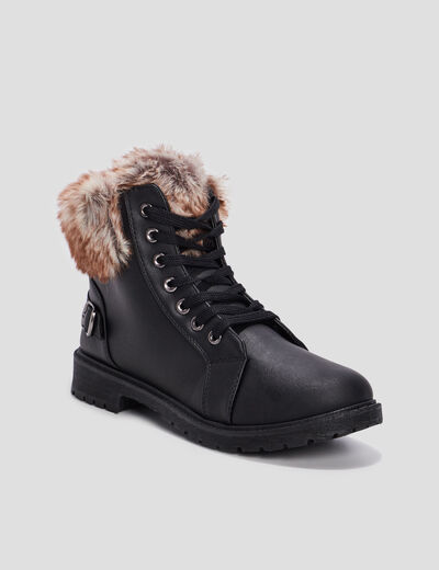 Bottines plates fourrées noir femme