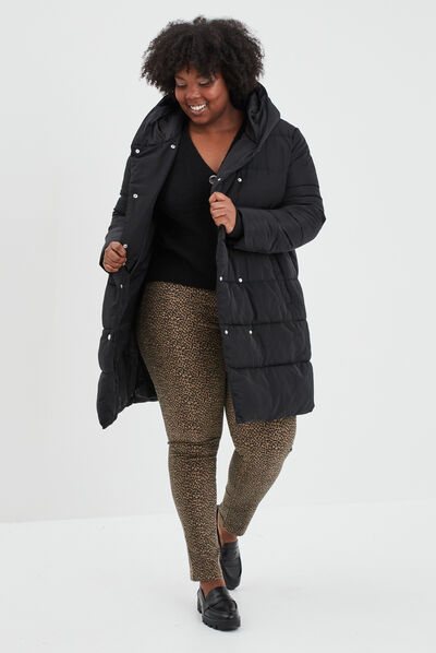 Gilet boutonné à col en V noir femme grande taille