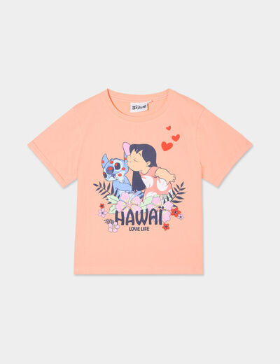 T-shirt manches courtes coton Stitch orange corail fille