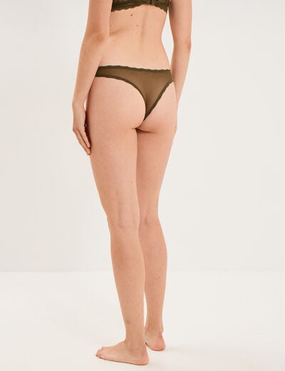 Tanga en dentelle doublure coton vert kaki femme