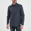 Chemise droite imprim&eacute;e manches longues bleu marine homme