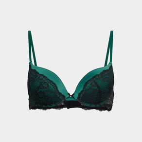 Soutien-gorge dentelle maxi push-up vert foncé femme
