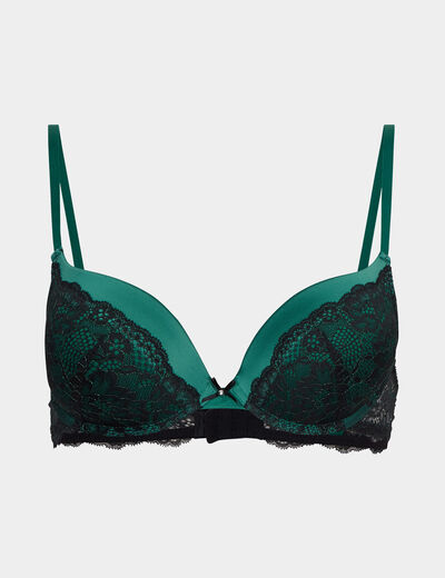 Soutien-gorge dentelle maxi push-up vert foncé femme