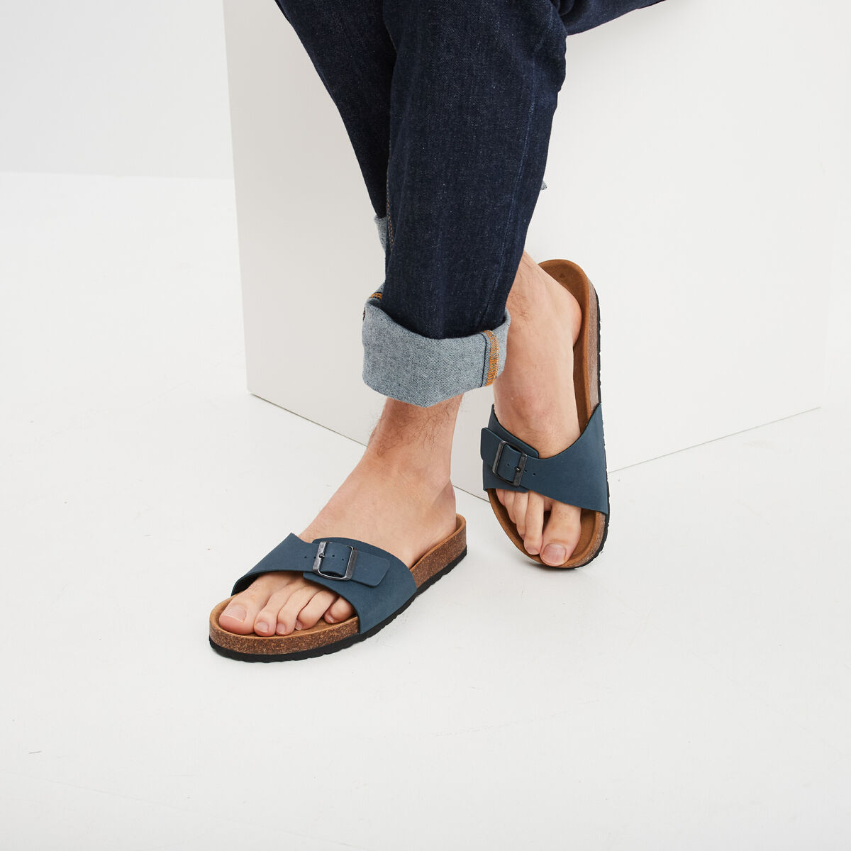 Mules avec boucles bleu marine homme