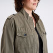 Veste mi-longue ajust&eacute;e coton vert kaki femme grande taille