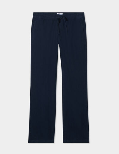 Pantalon slim taille &eacute;lastiqu&eacute;e bleu fonc&eacute; homme