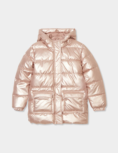 Doudoune doublure polaire à capuche couleur argent fille