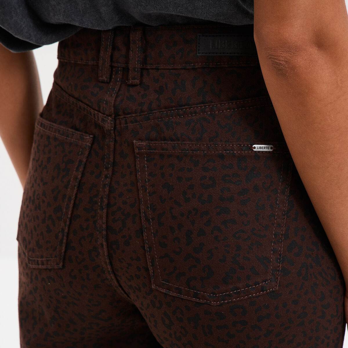 Jean large taille haute coton marron foncé femme