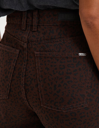Jean large taille haute coton marron foncé femme