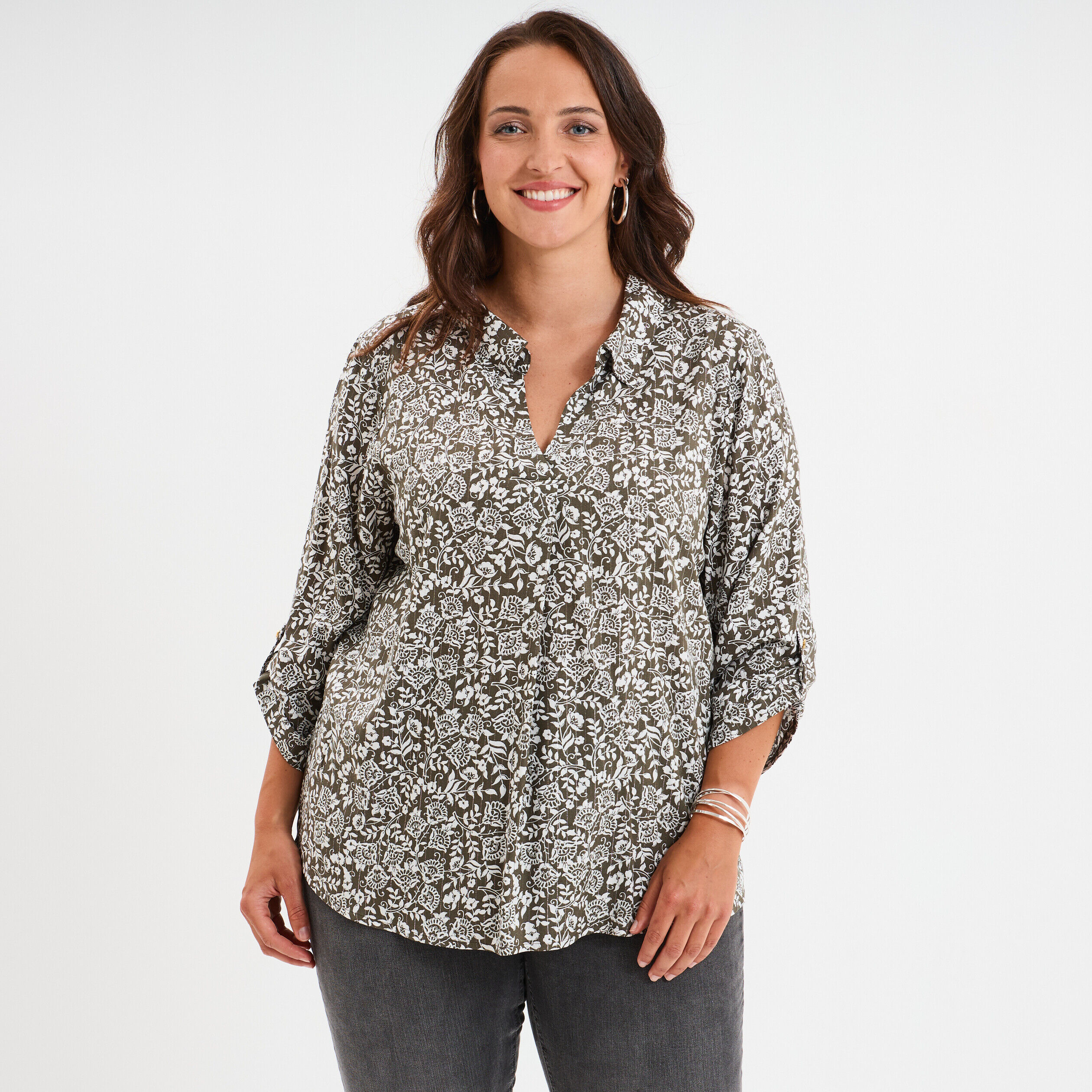Blouse fluide manches 3/4 vert kaki femme grande taille MODAVISTA
