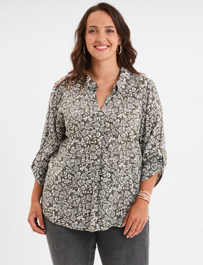 Blouse fluide manches 3/4 vert kaki femme grande taille