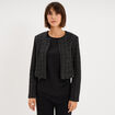 Veste bol&eacute;ro tweed manches longues noir femme
