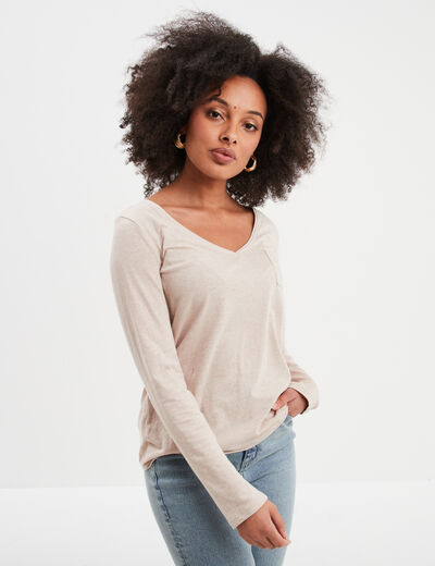 T-shirt manches longues 1 poche Creeks beige femme