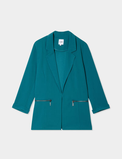 Veste blazer cintré manches 3/4 vert foncé femme