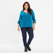 Blouse effet satin col tunisien bleu canard femme grande taille