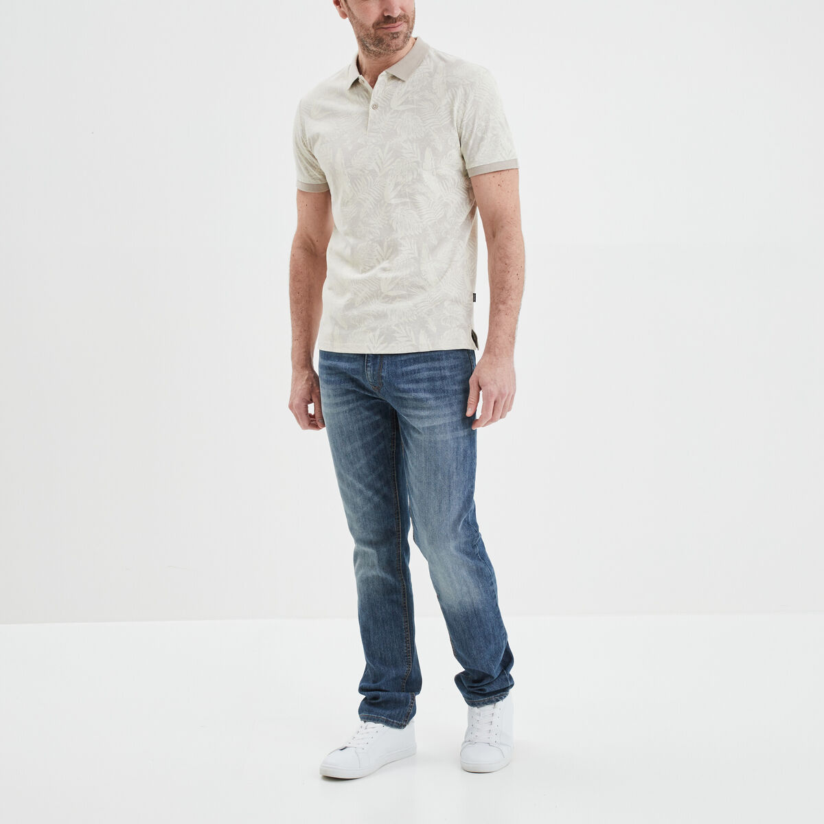 Polo jersey droit manches courtes coton beige homme