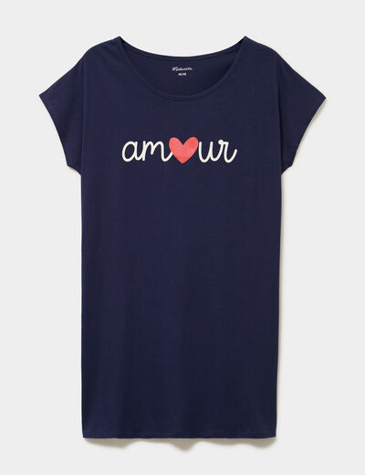 Chemise de nuit manches courtes coton bleu marine femme grande taille