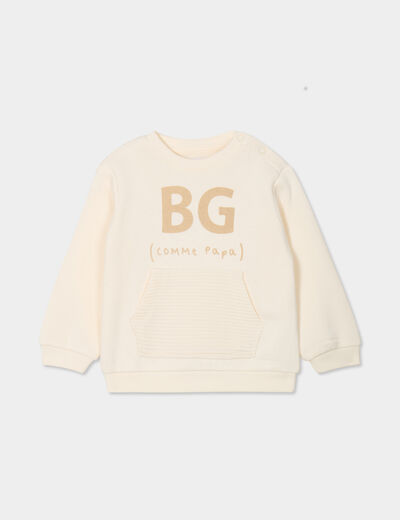Sweat manches longues avec poche ecru bébé garçon