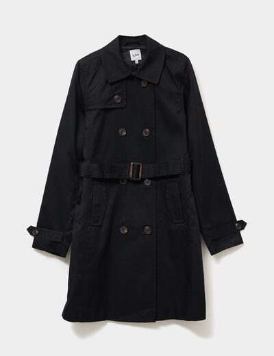 Trench mi-long ceinturé noir femme