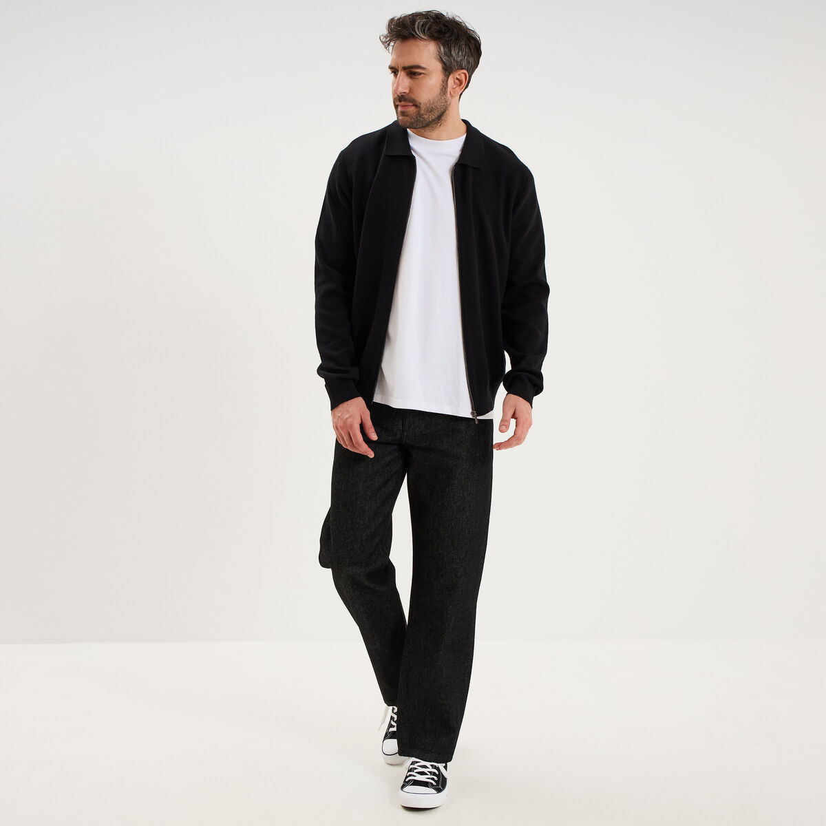 Gilet zipp&eacute; en maille manches longues noir homme