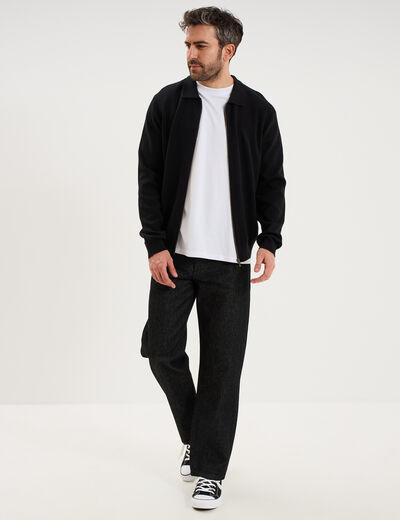 Gilet zipp&eacute; en maille manches longues noir homme
