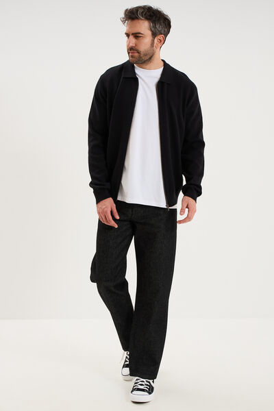 Gilet zipp&eacute; en maille manches longues noir homme