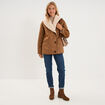 Manteau effet su&eacute;dine fourr&eacute; col ch&acirc;le marron femme