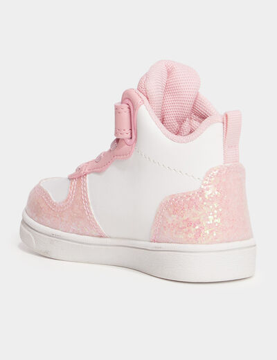 Baskets montantes scratchs et paillettes rose bébé fille