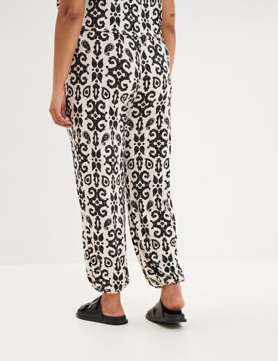 Pantalon &eacute;lastiqu&eacute; fluide ecru femme grande taille
